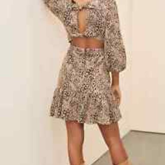 Anthropologie MAEVE PUFF SLEEVES ANIMAL PRINT CUT OUT MINI DRESS SIZE 14 - Picture 16 of 16